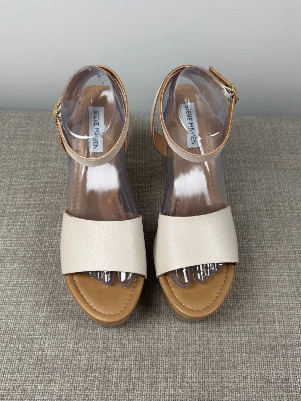 Steve Madden Welsh Ankle Strap Wedge Sandals Ivory White Size 10 Coquette Boho